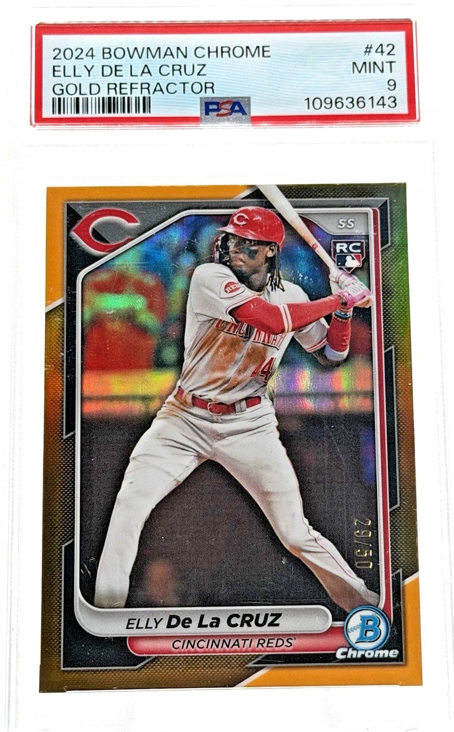 Elly De La Cruz 2024 Bowman Chrome Gold Refractor /50 PSA 9 Rookie Reds #42
