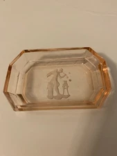 Vintage Czech Designed Peach Glass Salt Cellar Pins, Etched Octagon Shape, Angel