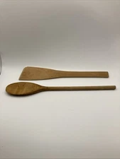 Classic Wooden Kitchen Spoon - Spatula Set of (2) Used 11”-12”