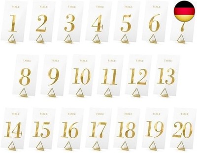 wYw Mellilu Tischnummern Tischkarten, Transparent Gold, 7x12 cm, 20 St,