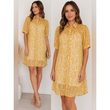 A New Day XL Sheer Printed Tunic/Dress Mustard Yellow Smocked Yoke Boho