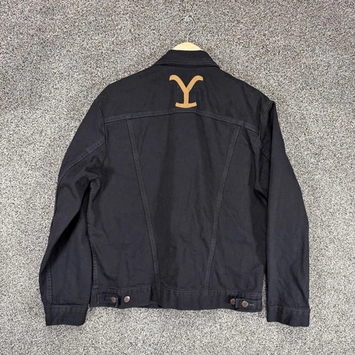 WRANGLER x YELLOWSTONE Denim Trucker Jacket Mens M Black Western Cowboy Rancher image 8
