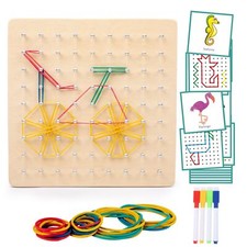 Wooden Geoboard With Rubber Bands Educational Toy For Spatial Reasoning And Fine
