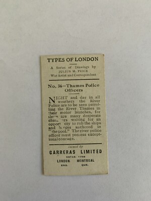 1919 Black Cat Cigarettes Types of London #36 Thames Police Officers