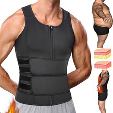 Men's Sweat Sauna Waist Trainer Zip Vest Male Belly Compression Shaper Tank Tops