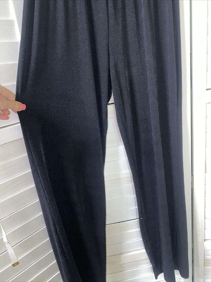 Quacker Factory Black Travel Knit Slinky Pull-On Loose Elastic Waist Pants Small - Image 2 of 4