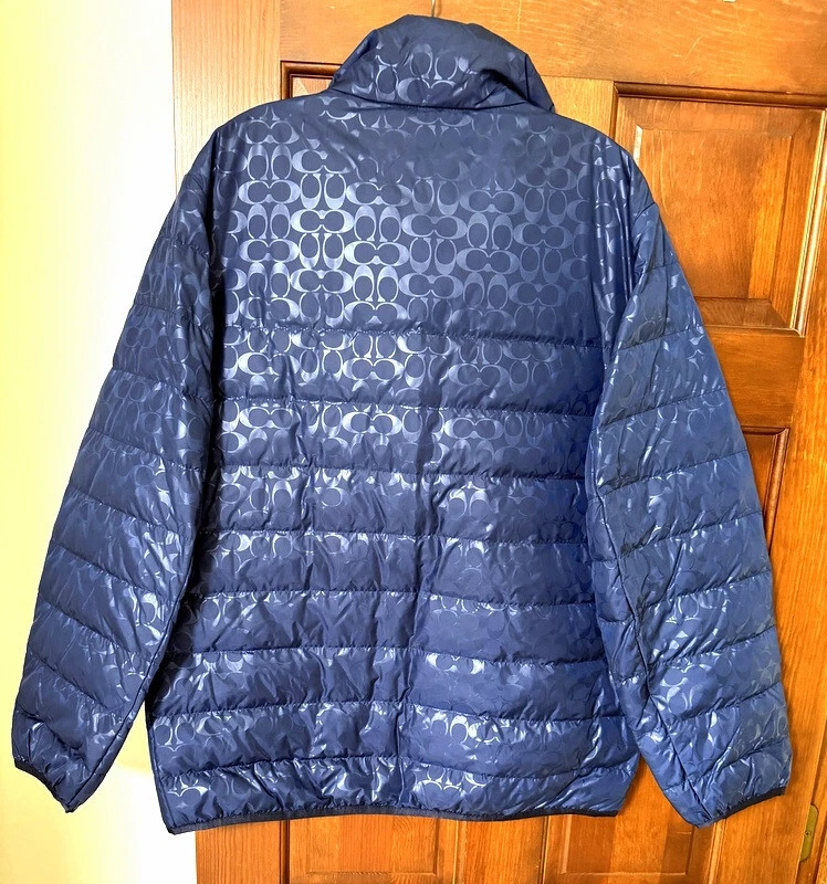 Coach Signature Lightweight Down Jacket Navy Blue  Mens XL  NWT $450 - Image 2 of 4