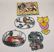  5 Vintage Stained Glass Sun Catchers Mixed Theme Birds Ducks Owls America