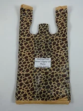 Leopard Print Design Plastic T-Shirt Retail Shopping Bags Handles 8" x 5" x 16"