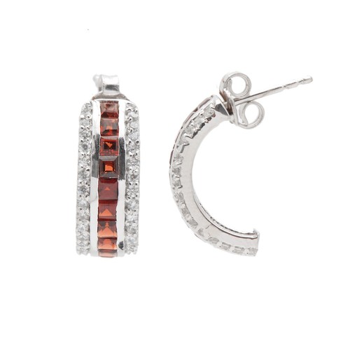 925 Sterling Silver Square Cut Red Garnet Push Post Stud Earrings Gift for Girls - Picture 3 of 3