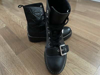 Zara black leather combat boots sz 6/36