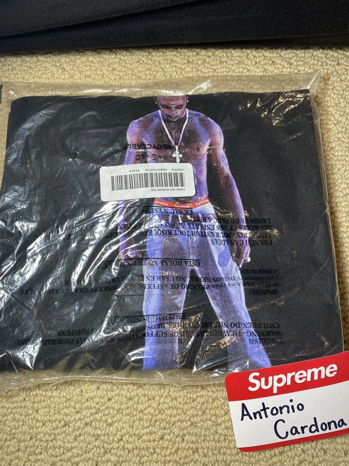Tee shirt Supreme Tupac Hologram Large L DA NEUF SOUS BLISTER noir