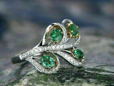 Lab Created Emerald Stylish Wedding Ring 14K White Gold - Main Image
