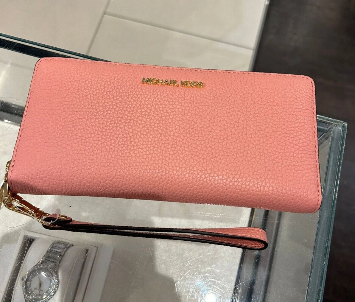 Michael Kors Jet Set Travel Large Women Leather Wristlet Long 