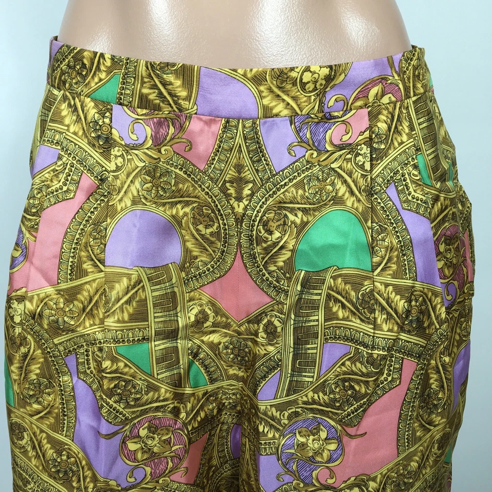 1980s Carlisle Sport Baroque Print Silk Bermuda Short Tapered Loud Gold Y2K Rare - Image 3 of 4