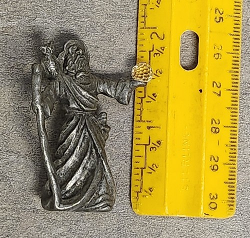 Pewter Wizard Figure with Crystal Ball and Owl 2" Tall - Picture 9 of 9