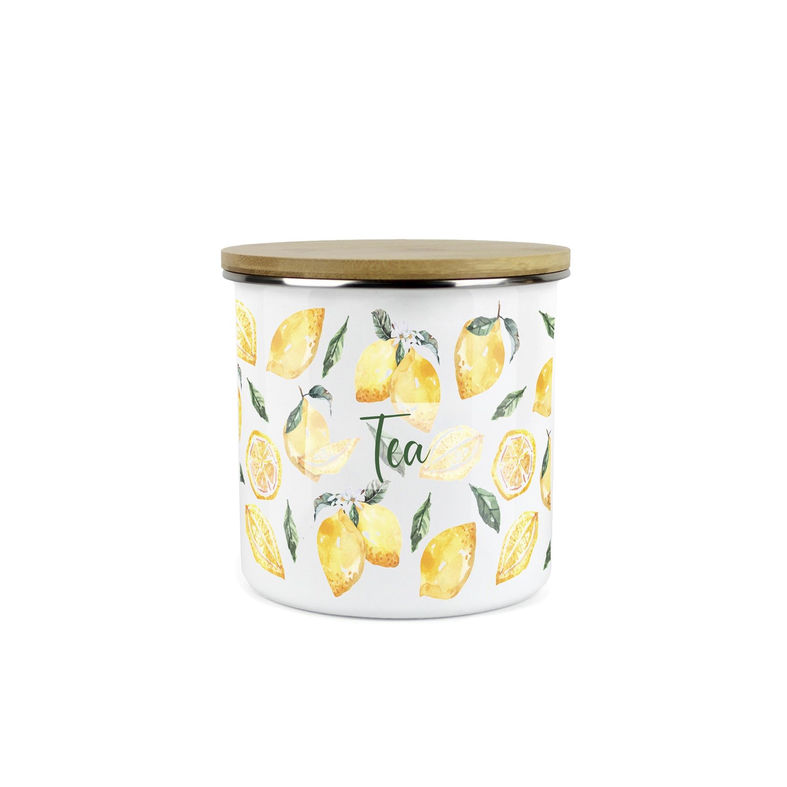 Lemons Tea Canister - Vibrant Citrus Fruits Enamel Kitchen Storage Jar Gift