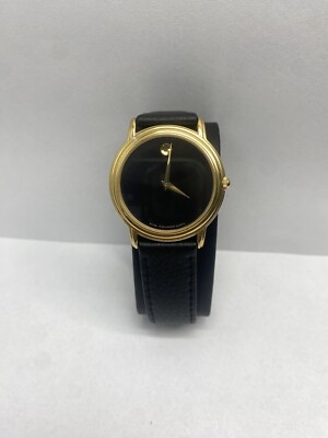 Movado Museum Gold Bezel Stainless Quartz 35mm 87 E4 9890 Excellent Cond. Chic