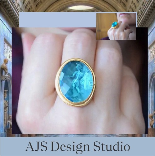 AJS Designs Gold Jewelry Gold Coin Ring with Faceted Turquoise Crystal - 第 1/7 張圖片