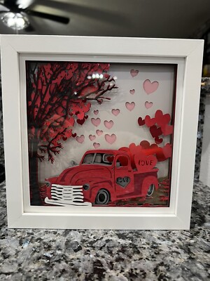Valentines Day X Shadow Box Frame Red Truck With Hearts