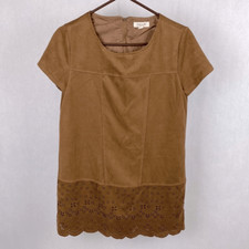 Taylor  Sage Brown Shift Dress Faux Suede Cutouts Large