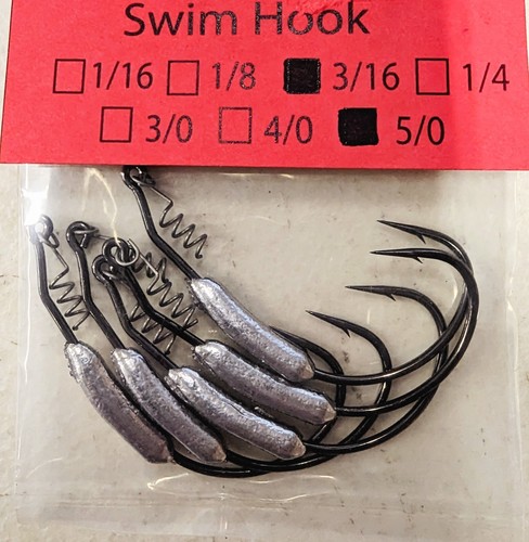 5 Pack Weighted Swimbait Hooks with Coil Bait Keeper 3/16oz - 5/0 Hook - 第 1/1 張圖片