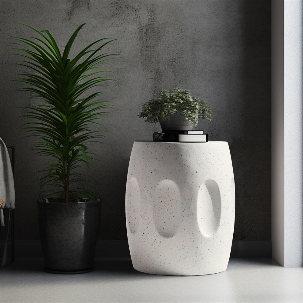 FATIVO Lightweight Concrete Side Table Sitting Stool Coffee Lamp Book Bedside