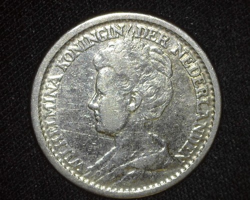NETHERLANDS 1916 SILVER 25 CENTS KM146 CHOICE VERY FINE ~J57 - Picture 2 of 2
