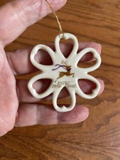 1998 Estes Park 2.25  Snowflake Heart Reindeer Porcelain Ornament