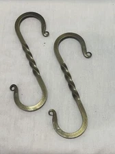 S Hooks Set of 2, 6 Inch Brass Look hand forged blacksmith s hook campfire pot