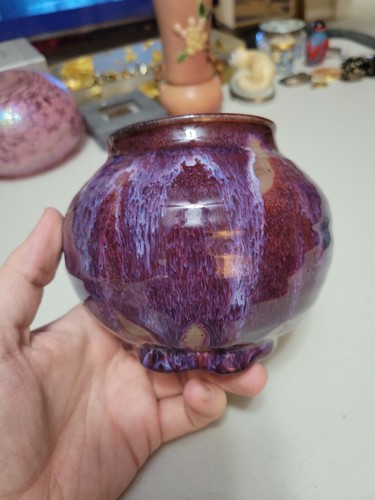 Vintage Oxblood Flambe Handmade Porcelain Pottery Bowl - Picture 3 of 9