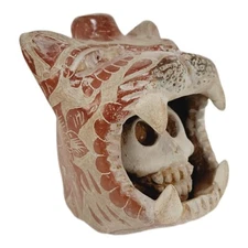Jaguar Roar, Big, LOUD, Clay, Aztec, Replica, Hand Made, Gift, Natural, Red.