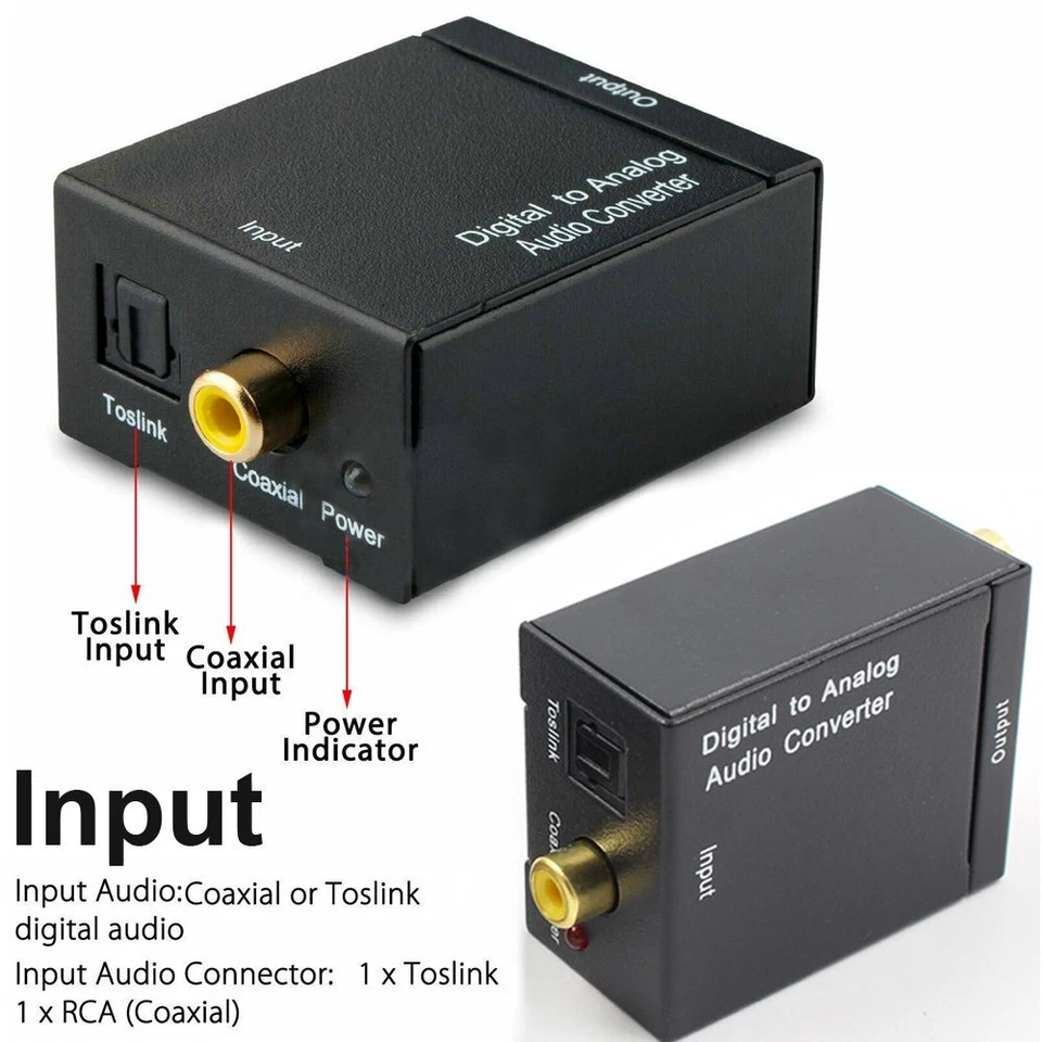 Optical Coaxial Toslink Digital to Analog Audio Converter Adapter RCA L/R 3.5mm - Image 2 of 4