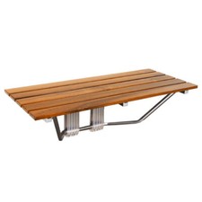 36" Foldable Teak Shower Seat Bench Wall Mount 400lb Capacity Chrome Bathroom