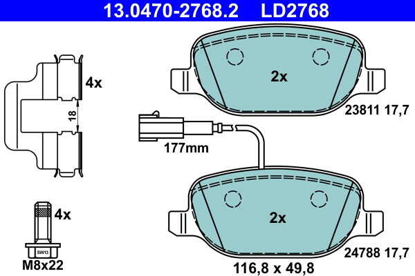 ATE 13.0470-2768.2 Brake Pad Set, disc brake for ALFA ROMEO