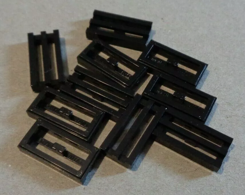 LEGO 2412 241226 1x2 Flat Plate Black x10 Bricks With Grille