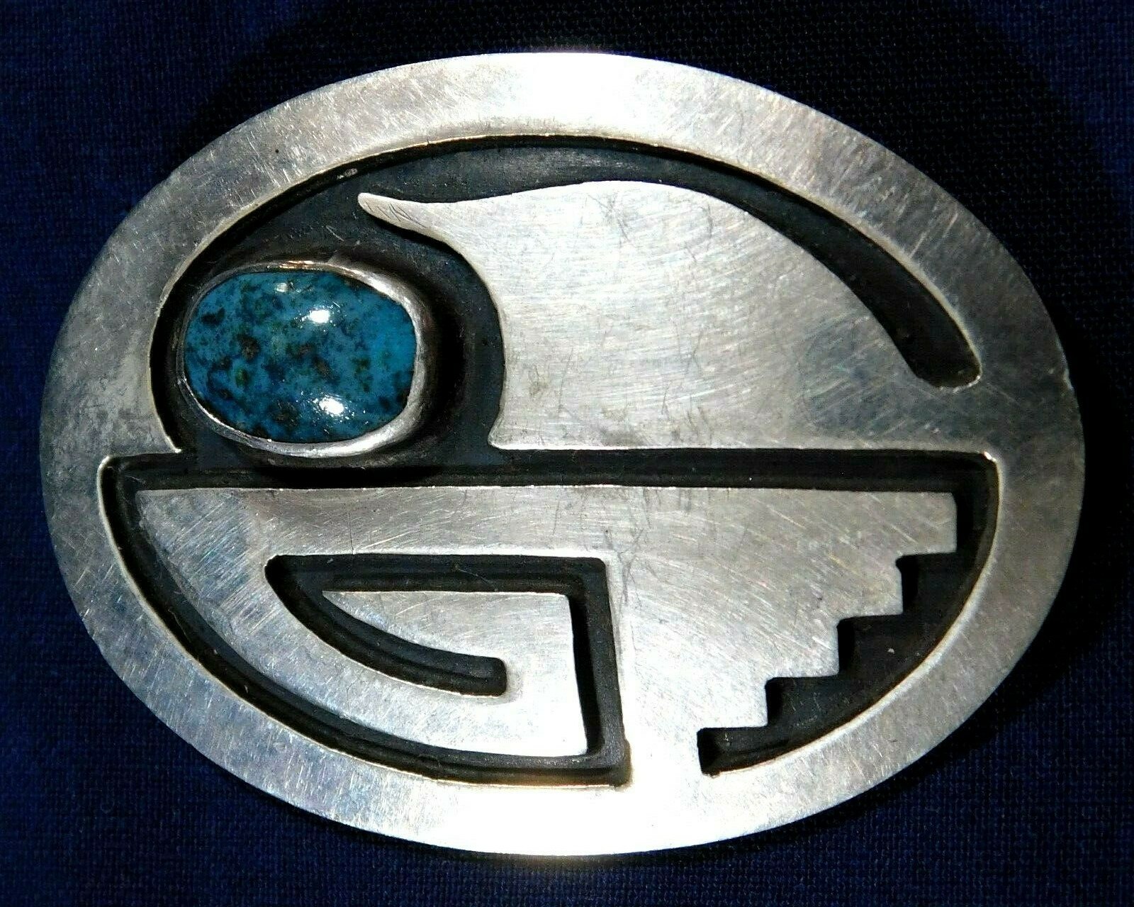 NATIVE AMERICAN STERLING Domed TURQUOISE HANDMADE Vintage PIN PENDANT Estate Tania, niska cena