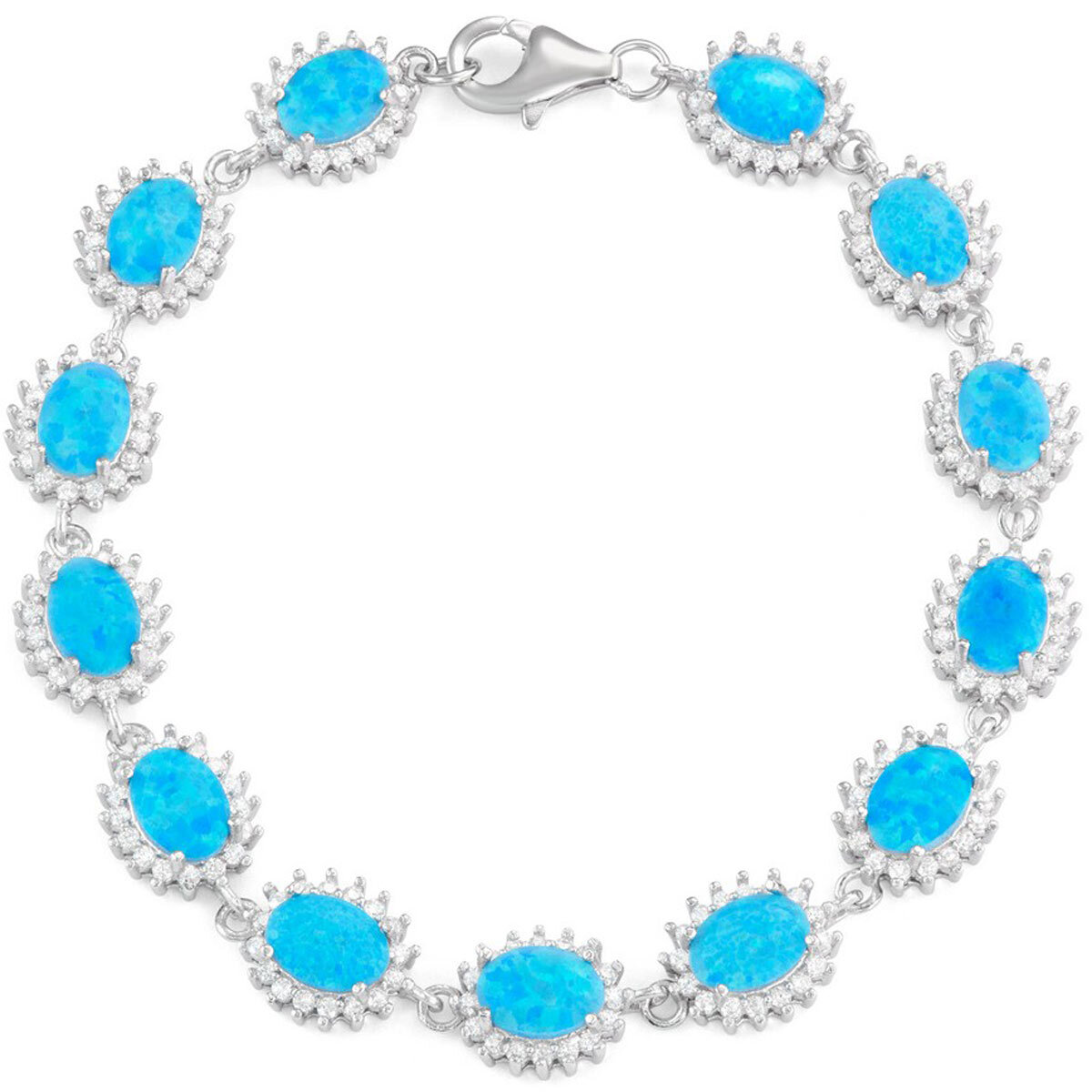 Женский браслет из стерлингового серебра с овальным голубым опалом и чешской каймой T-7270 20890₽