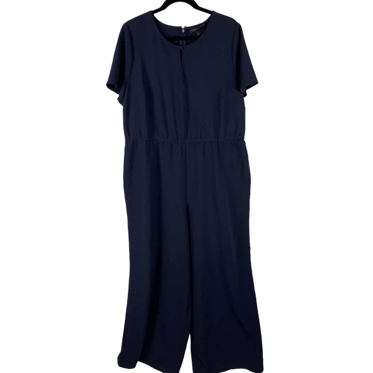 Lane Bryant One Piece Jumpsuit Suit Size 20 Navy Blue Wide Leg