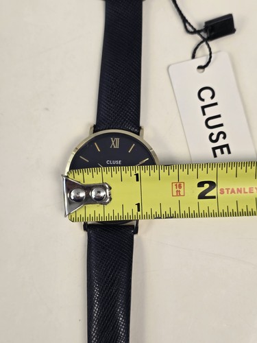 CLUSE Women's Quartz Watch Minuit Black Leather Strap Gold Case Black Dial NWT - Picture 4 of 8