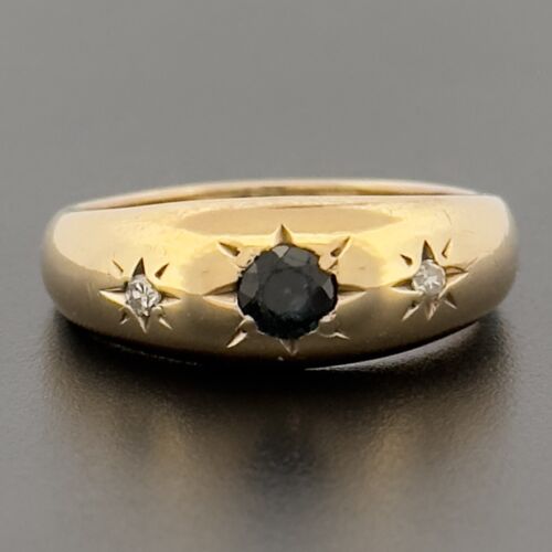 9ct Yellow Gold Sapphire & Diamond Three Stone Ring Size K Hallmarked - Picture 1 of 8