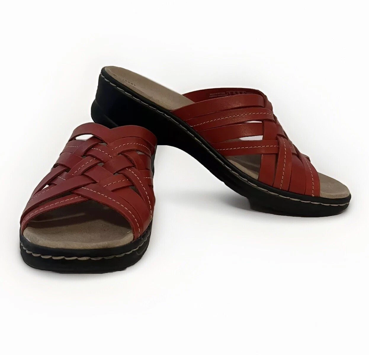 Sandalo Clarks Lexi Selina Slide taglia 7 5 rosso pelle intrecciata massimo comfort