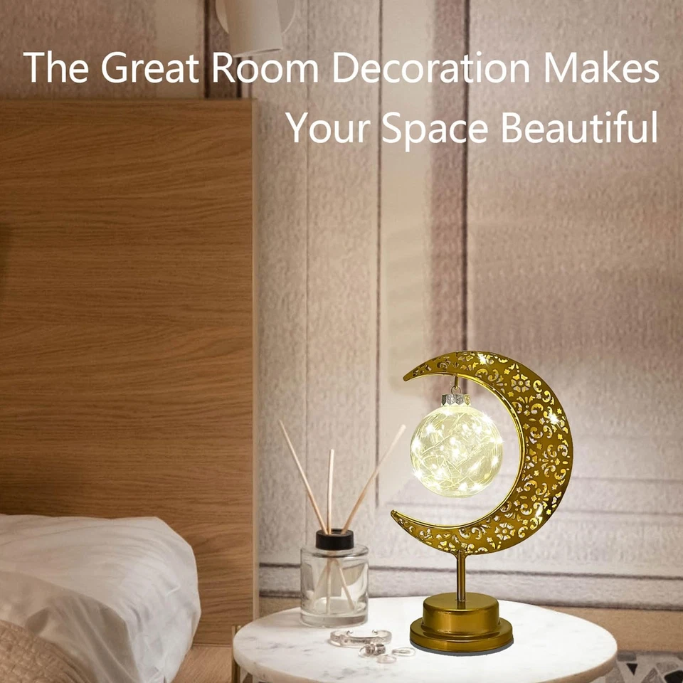 Lámpara de mesa decorativa, lámpara de luna creciente decoración de mesa de Ramadán, batería... Foto 2 de 4