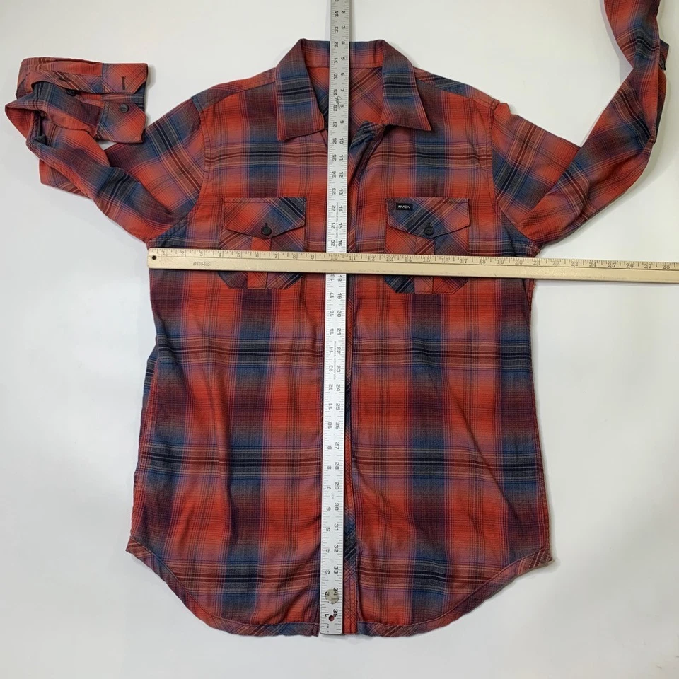 Camisa RVCA Para Hombres L Grande Abotonada Cremallera Completa Manga Larga Cuadros Franela Bolsillos Foto 3 de 4