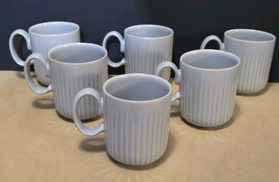 Denby Steingut Tassen 6er Set - blau/grau gerippt - Made in England