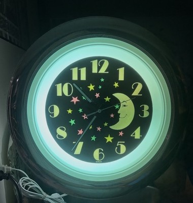 Vintage Kirch Celestial Moon Wall Clock Lights Up Works