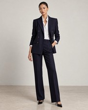 Lauren Ralph Lauren Women  s Double Breasted Pinstripe Twill Blazer Blue Sz 10
