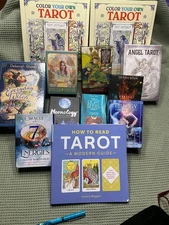 Lot of 9 Tarot and Oracle  cards and decks plus coloring your own decks!