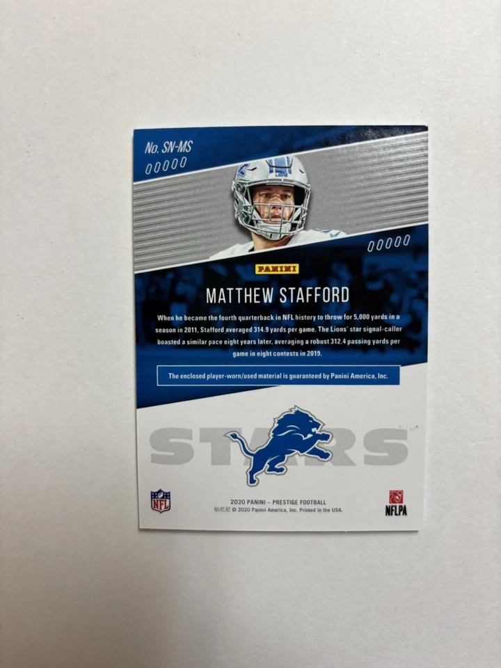 2020 Panini Prestige Stars of the NFL Matthew Stafford #SN-MS - Image 2 of 2