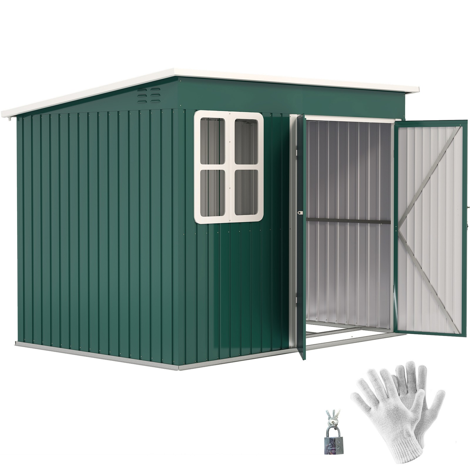 Outsunny 8.5 x 6ft Galvanised Steel Garden Shed with Foundation Kit - Green